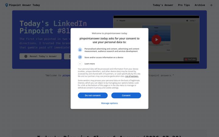Screenshot of pinpointanswer.today