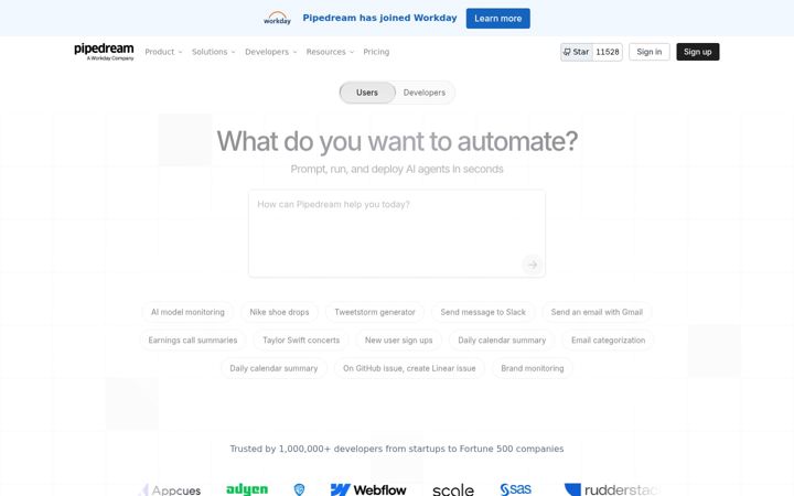 Screenshot of pipedream.com