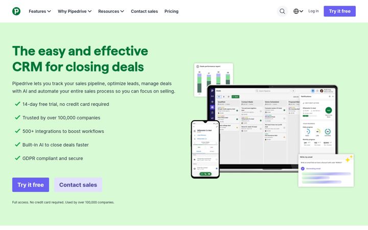 Snímek obrazovky pipedrive.com