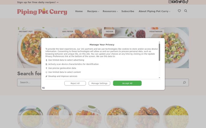Screenshot of pipingpotcurry.com
