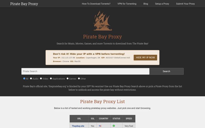 Screenshot of piratebayproxy.net