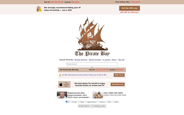 Screenshot of pirateproxy-bay.com