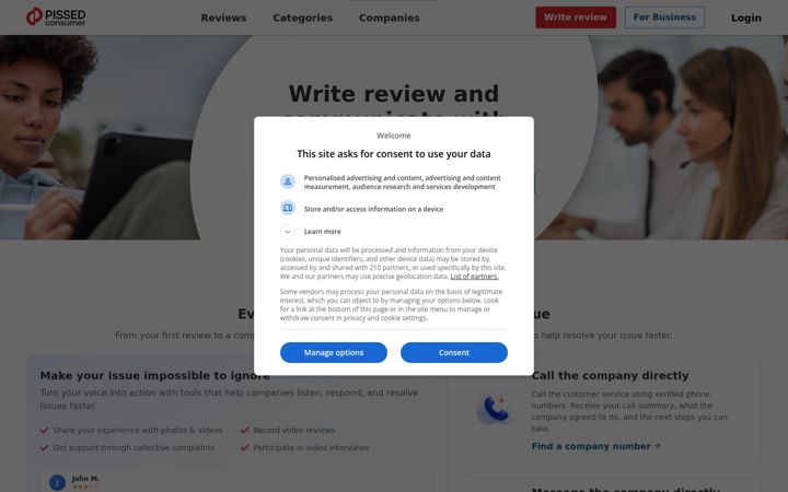 Captură de ecran a pissedconsumer.com