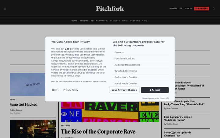 Screenshot von pitchfork.com