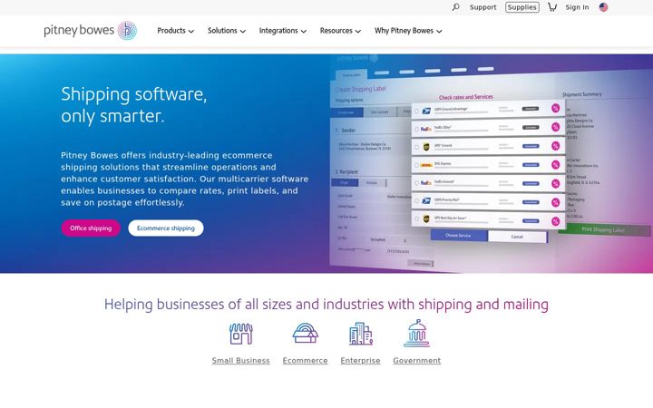 Screenshot of pitneybowes.com