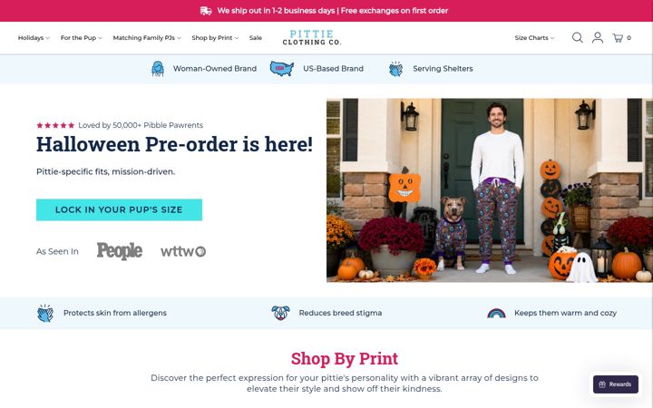 Screenshot of pittieclothing.com