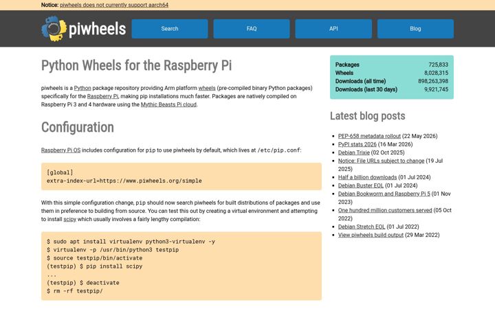 Screenshot of piwheels.org