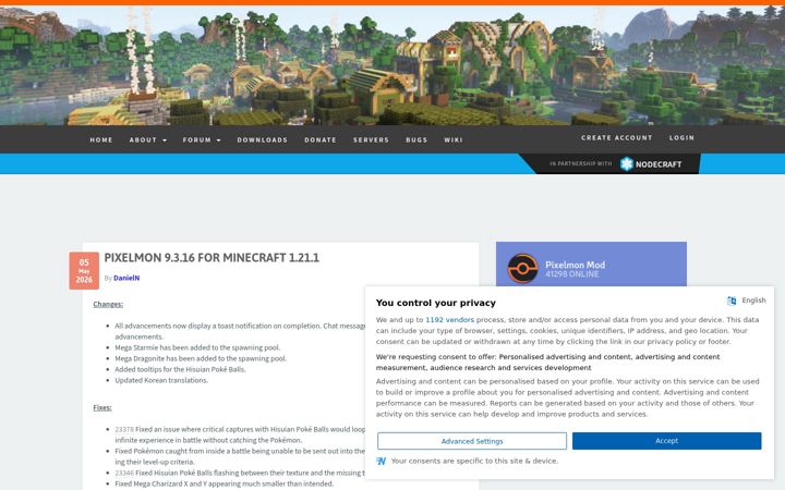 Screenshot of pixelmonmod.com