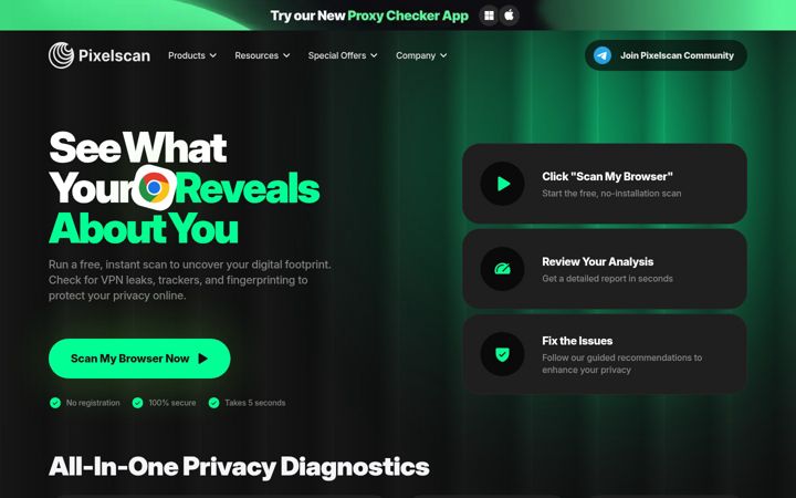 Screenshot of pixelscan.net