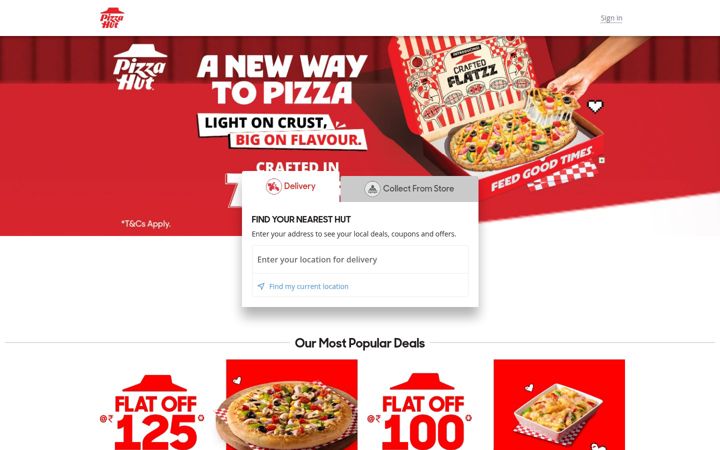 Screenshot of pizzahut.co.in