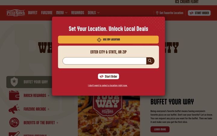 Screenshot of pizzaranch.com