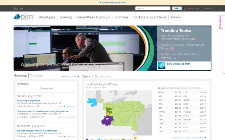 Screenshot of pjm.com