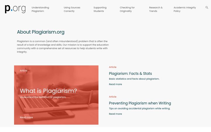 Screenshot of plagiarism.org