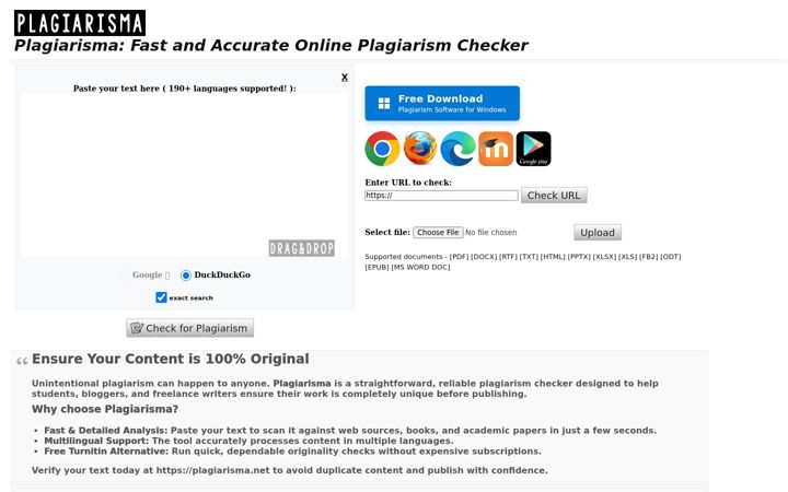 Screenshot ta' plagiarisma.net