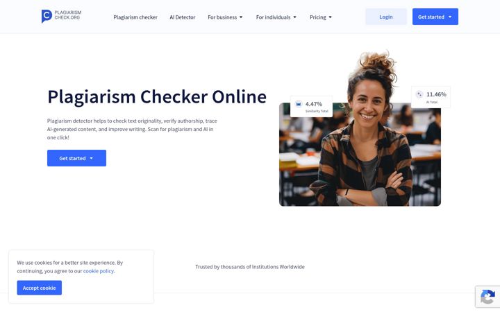Screenshot van plagiarismcheck.org