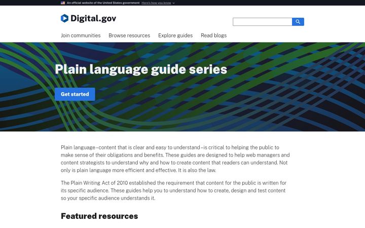 Screenshot of plainlanguage.gov