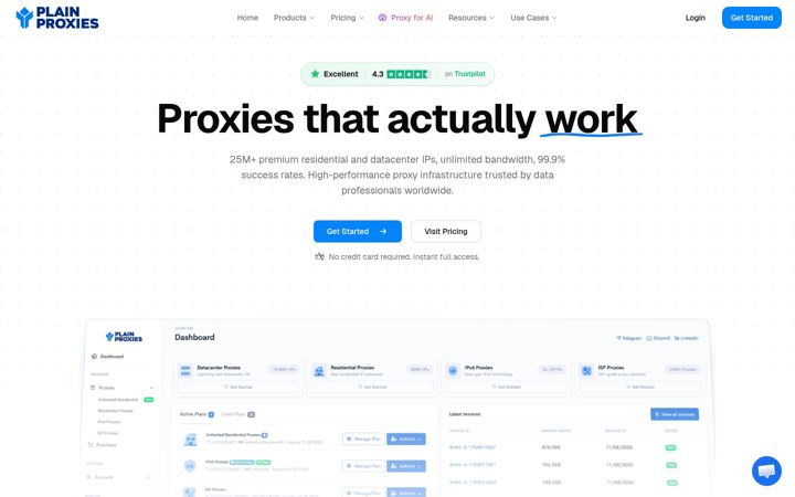 Captură de ecran a plainproxies.com