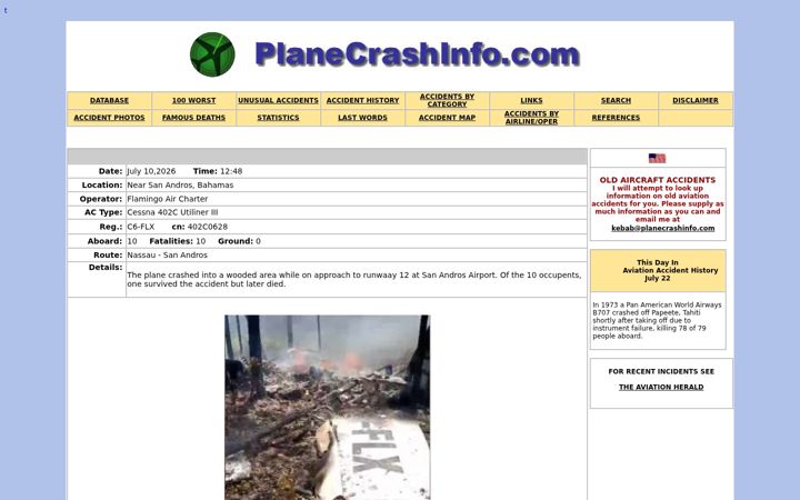 Screenshot of planecrashinfo.com
