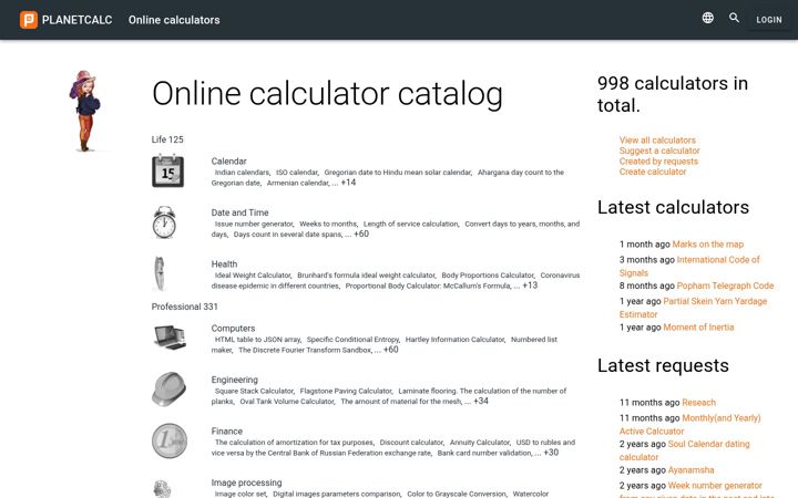 Screenshot of planetcalc.com