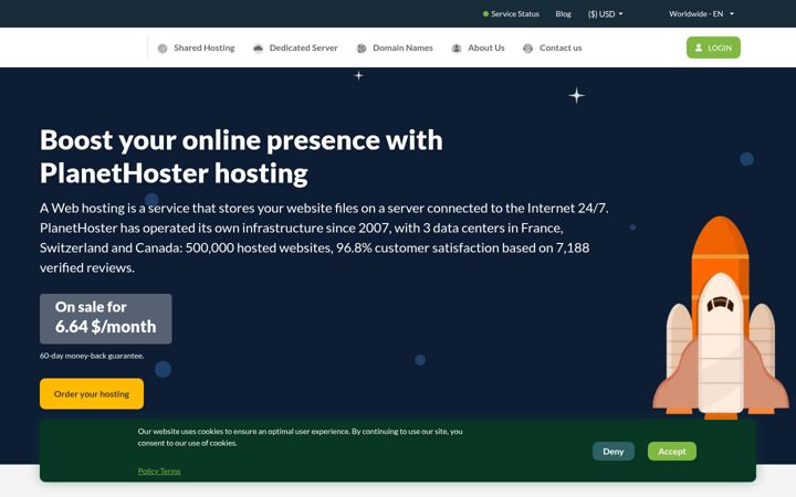 Zrzut ekranu planethoster.net