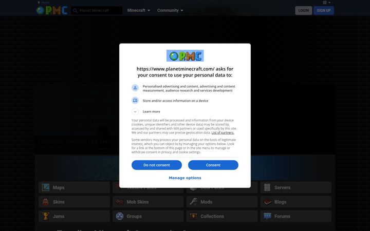 Screenshot van planetminecraft.com