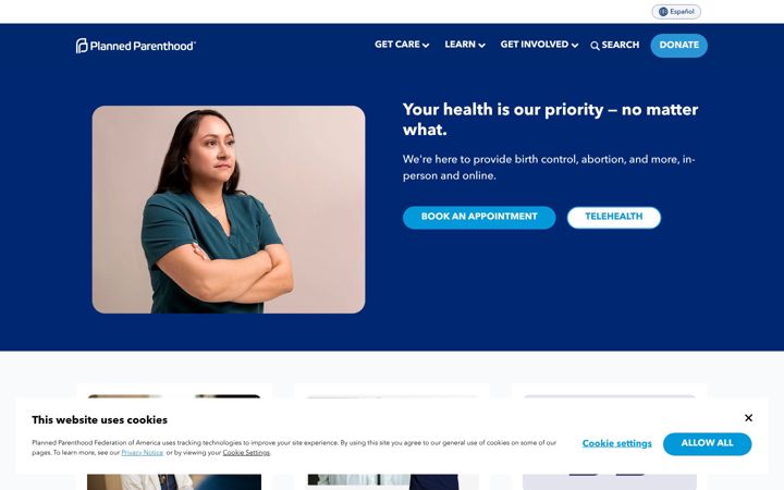 Screenshot di plannedparenthood.org