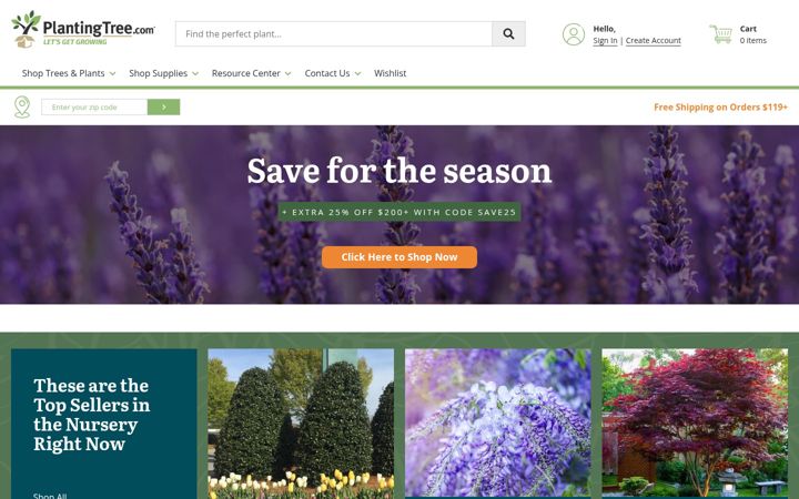 Kuvakaappaus sivustosta plantingtree.com
