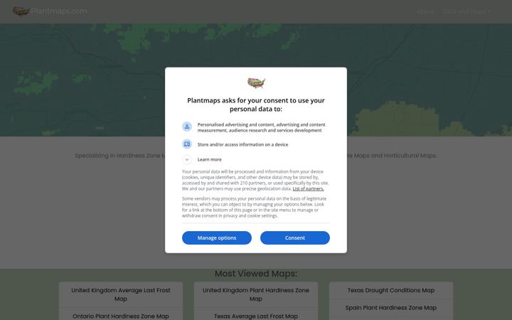 Screenshot of plantmaps.com