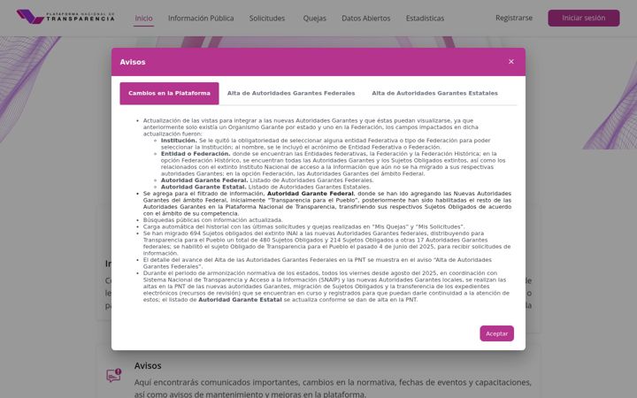 Snimka zaslona za plataformadetransparencia.org.mx