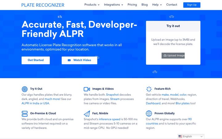Screenshot of platerecognizer.com