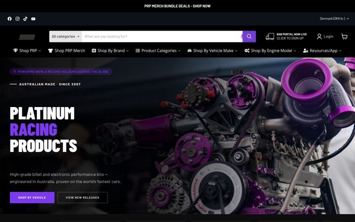 Screenshot of platinumracingproducts.com