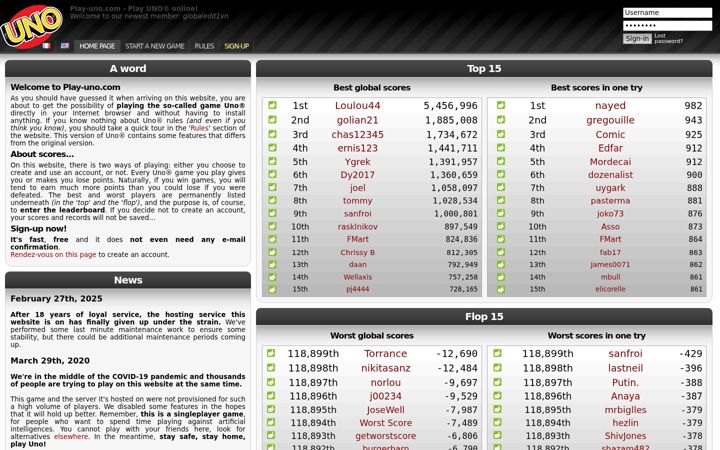 Screenshot of play-uno.com