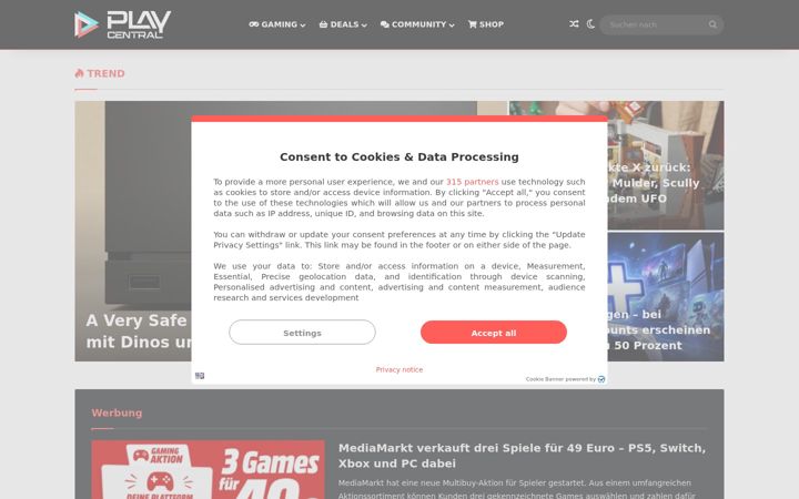 Screenshot of playcentral.de