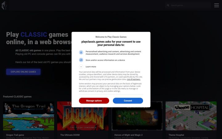 Screenshot of playclassic.games