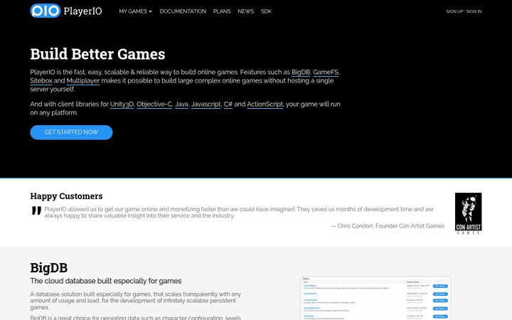 Screenshot of playerio.com