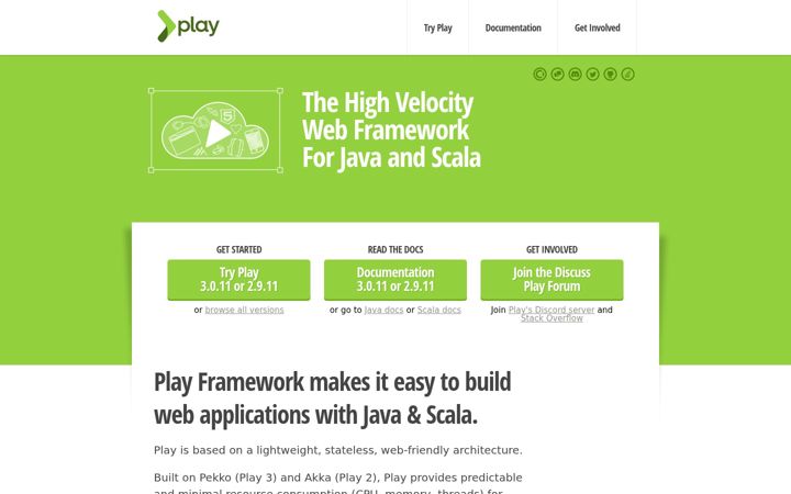 Screenshot of playframework.com