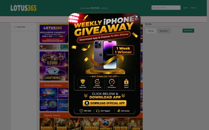 Screenshot of playlotus365.com