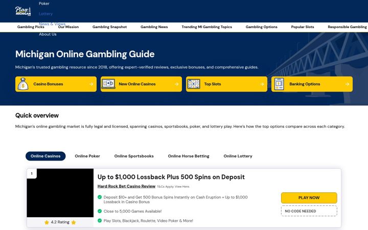 Screenshot of playmichigan.com