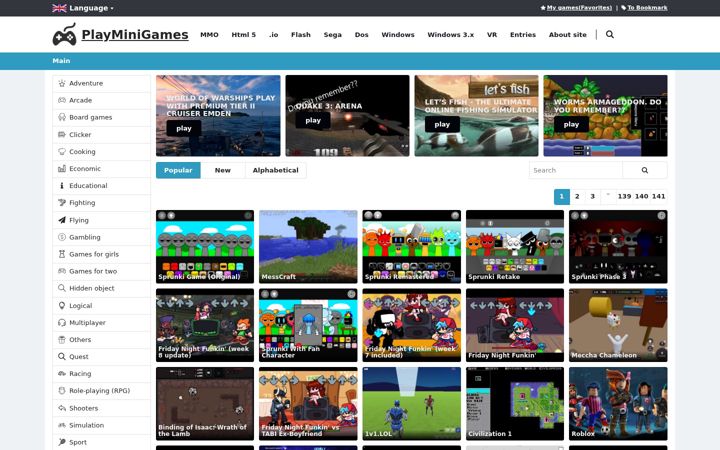 Screenshot of playminigames.net