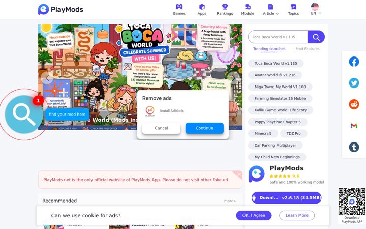 Skærmbillede af playmods.net