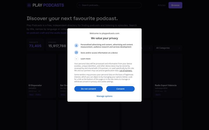Screenshot of playpodcasts.com