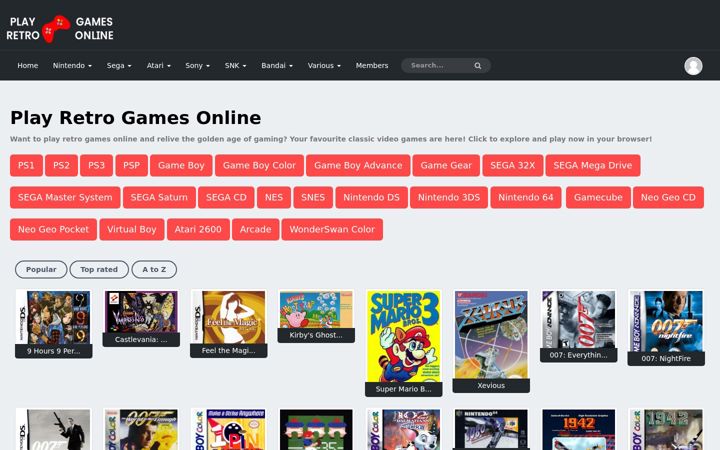 Screenshot von playretrogames.online
