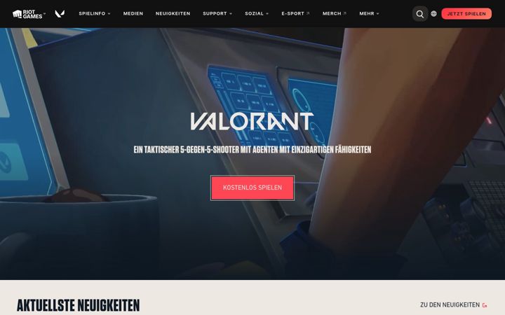 Kuvakaappaus sivustosta playvalorant.com