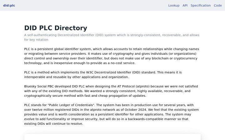 Screenshot of plc.directory