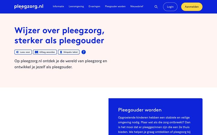 Posnetek zaslona pleegzorg.nl