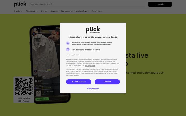 Screenshot of plick.se
