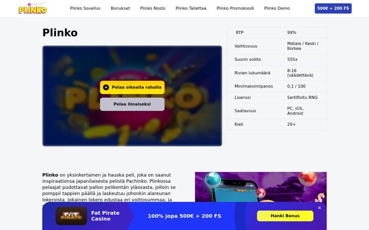 Screenshot of plinko.fi