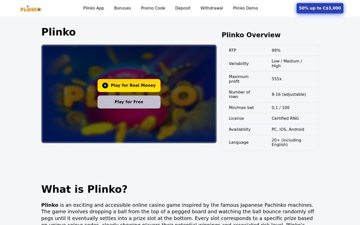 Screenshot of plinkogame.ca