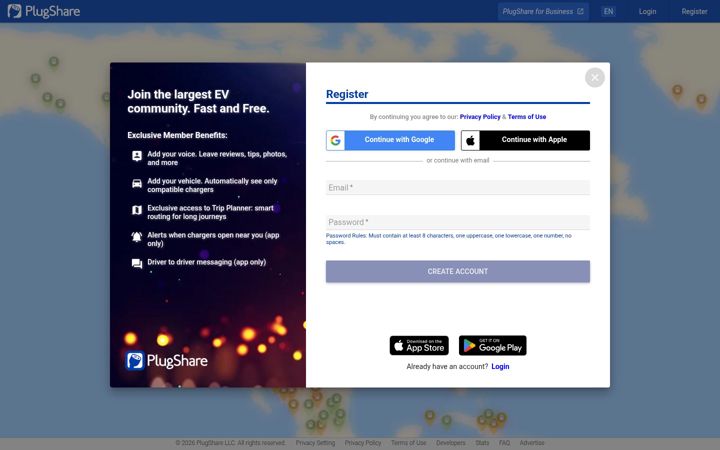 Captură de ecran a plugshare.com