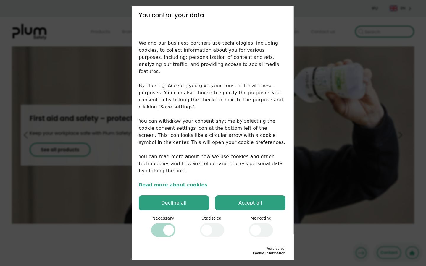 Screenshot del banner di consenso mostrato prima di qualsiasi interazione